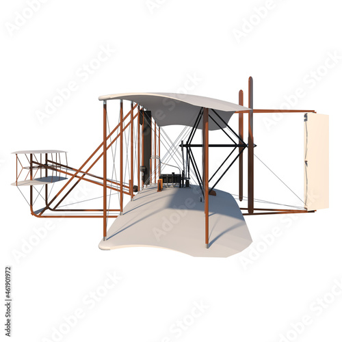 Fototapeta Wright Flyer 1- Lateral view white background 3D Rendering Ilustracion 3D
