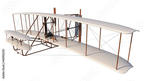 Fototapeta Wright Flyer 1- Perspective B view white background 3D Rendering Ilustracion 3D