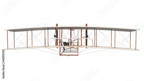 Wright Flyer 1- Back view white background 3D Rendering Ilustracion 3D