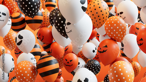 Balloons with Halloween themed designs, in Orange, Black and White.