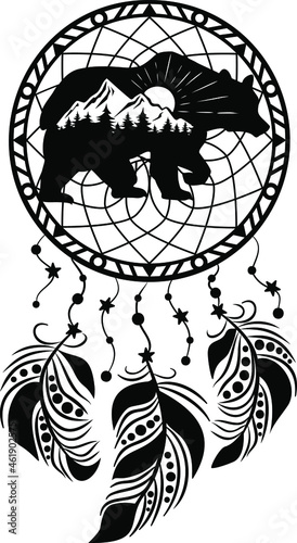Vector illustration, dream catcher with a bear.