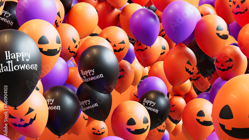 Balloons with Halloween themed designs, in Orange, Black and Purple.
