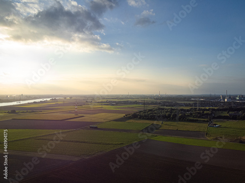 Aerial photo of an impressive sunset over fields