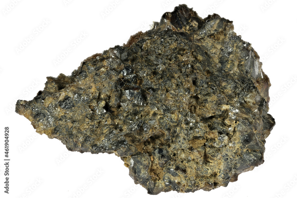 cassiterite (tin ore) from Perranporth, England isolated on white background