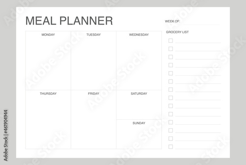 Simple Weekly Meal Planner template, schedule