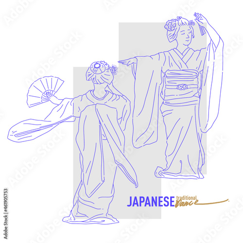 Japanese traditional dance character avatar vector illustration, line illustration