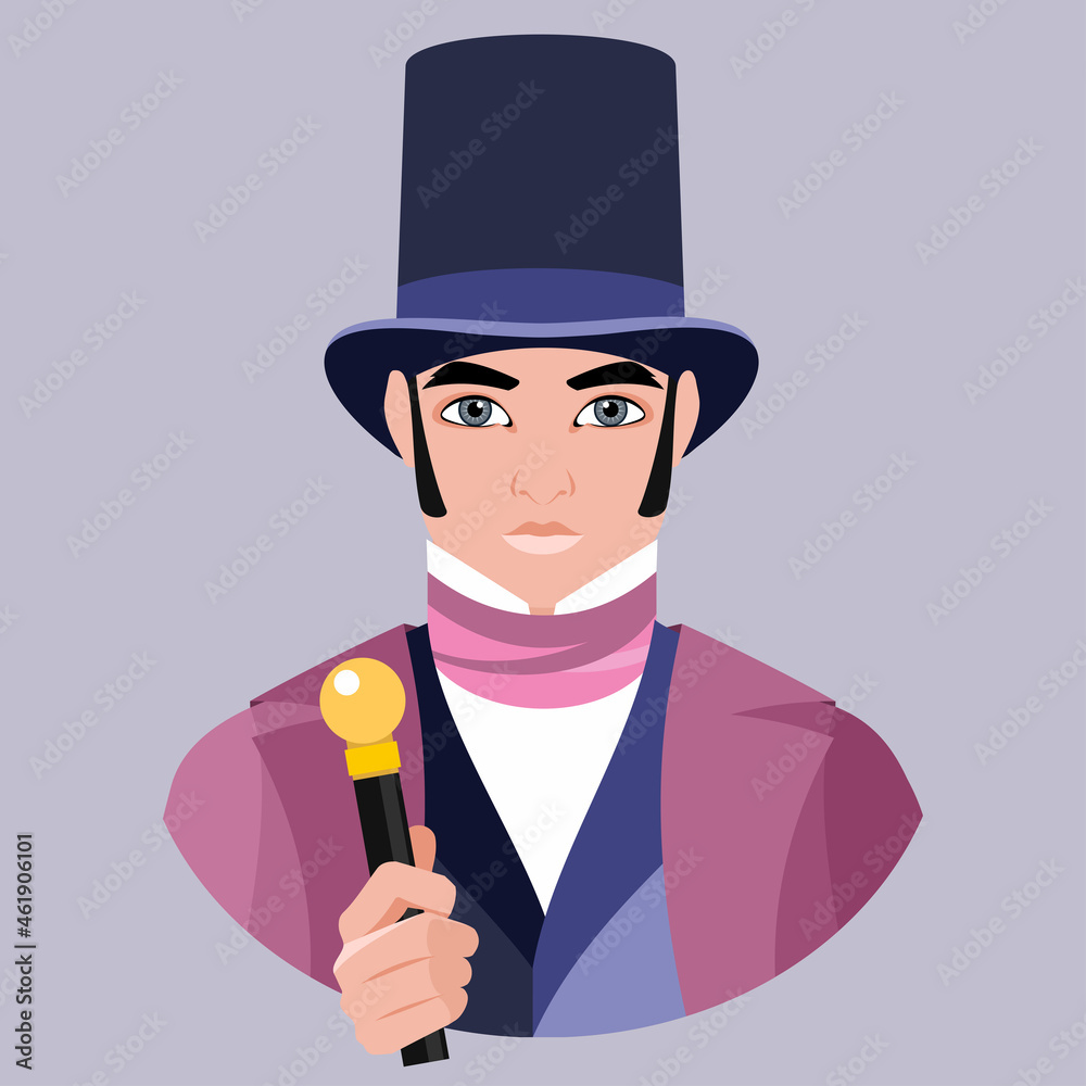 Φωτογραφία An avatar of a man in a 19th century historical costume holding a cane in his hand