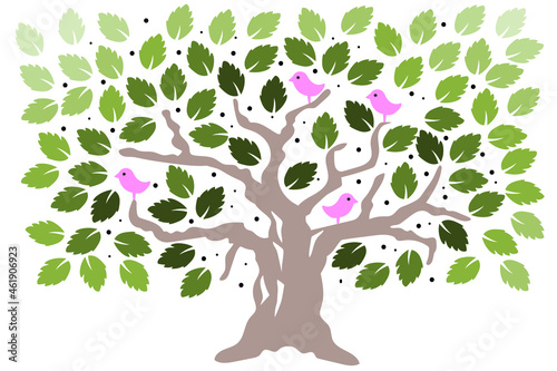 rees in a square frame, with and without leaves. Brown trunk, branches. Design element, sample panel for plotter cutting. Template for paper cut, plywood, cardboard, metal engraving, wood carving