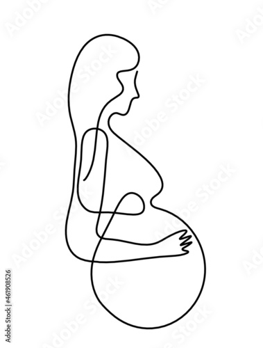 Mother silhouette body with heart as line drawing picture on white. Vector