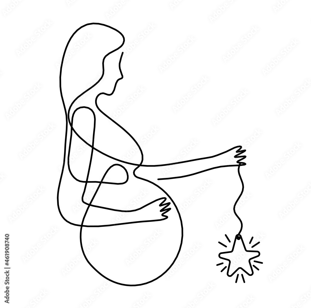 Mother silhouette body with heart as line drawing picture on white. Vector Mother silhouette body with heart as line drawing picture on white. Vector