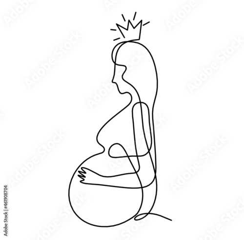 Mother silhouette body with heart as line drawing picture on white. Vector