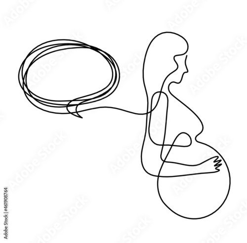 Mother silhouette body with heart as line drawing picture on white. Vector