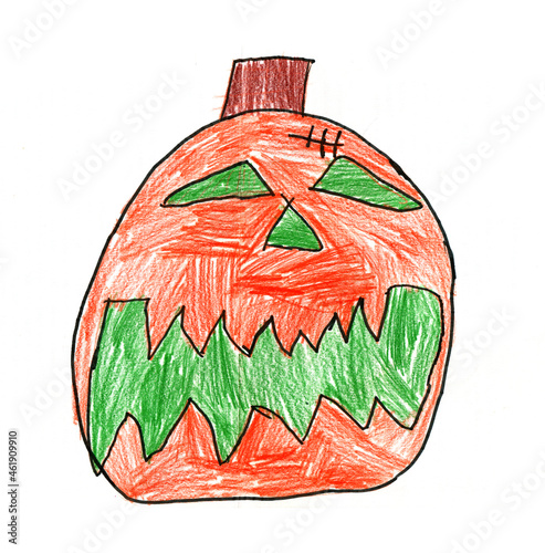 children's drawing of a pumpkin for Halloween