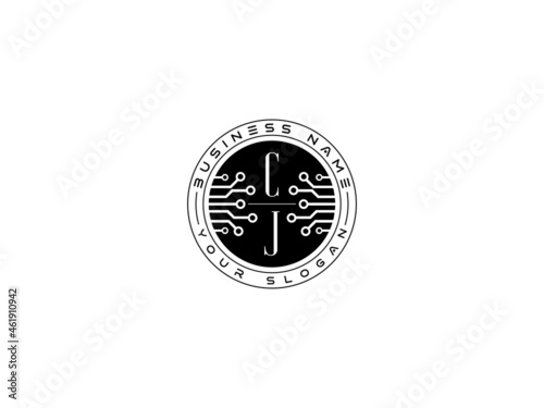 letter CJ technology logo, Letter cj Pixel technology logo icon vector stock photo