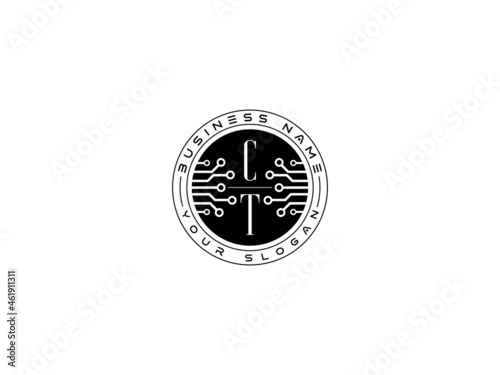 letter CT technology logo, Letter ct Pixel technology logo icon vector stock