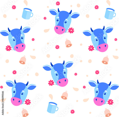 funny cow milk flowers seamless pattern