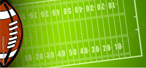 American football on green grass field. Sport team game cup. Rugby ball day. Funny super bowl weekend party. USA, sport finale, school games or on street. Vector template background sign. 