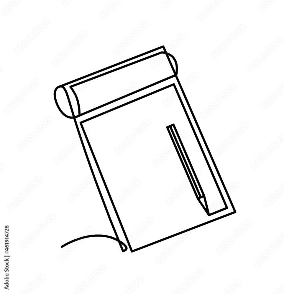 Abstract paper with pen as line drawing on white background. Vector