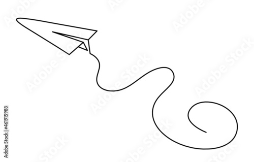 Abstract paper plane as line drawing on white as background. Vector