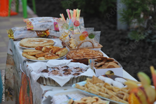 Autumn fair with pastries and sweets