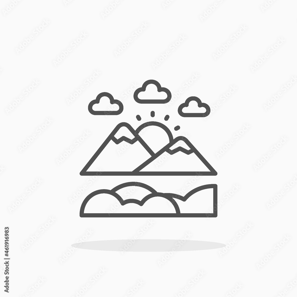 Sunrise icon. Editable Stroke and pixel perfect. Outline style. Vector illustration.