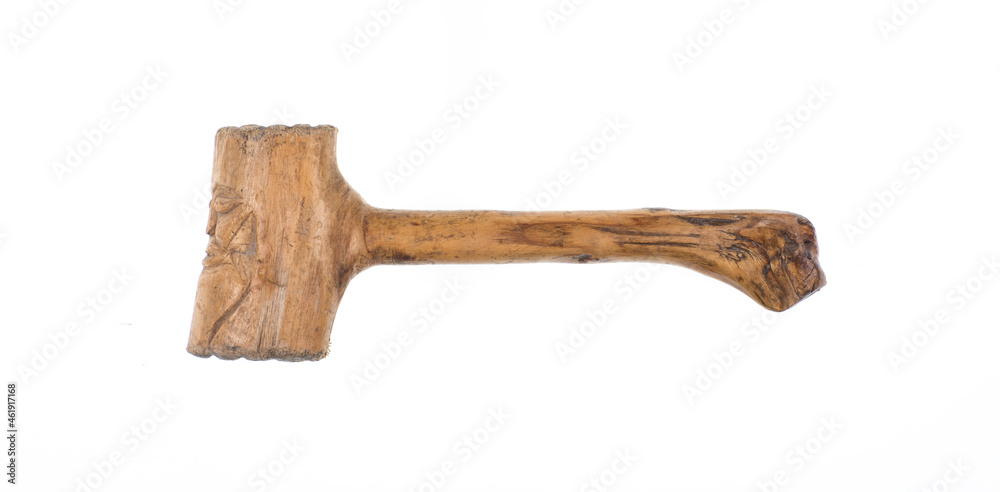 antique wooden hammer isolated on white background,viking hammer