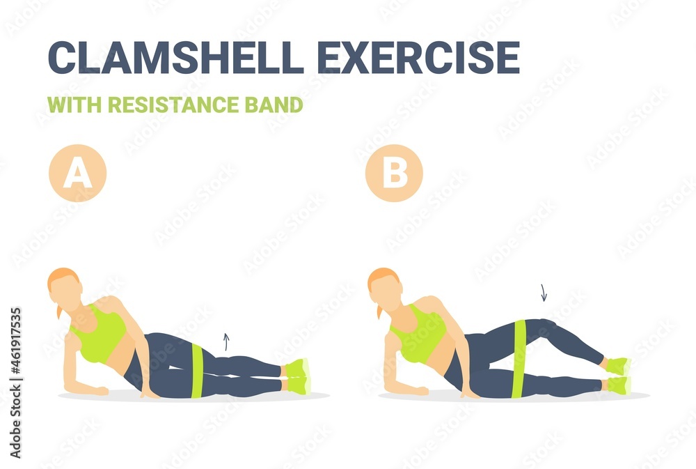 Woman Doing Clamshell with Resistance Band Exercise. Woman Hip