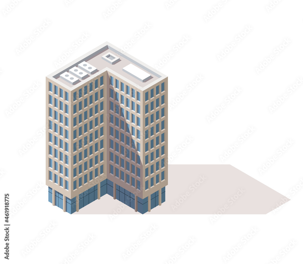 Offices isometric. Town apartment building city map creation. Architectural 3d illustration. Infographic element. City house composition Offices isometric. Town apartment building city map creation. Architectural 3d illustration. Infographic element. City house composition