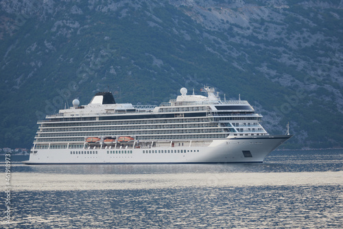 Cruise ship in adriatic sea against the backdrop of mountains