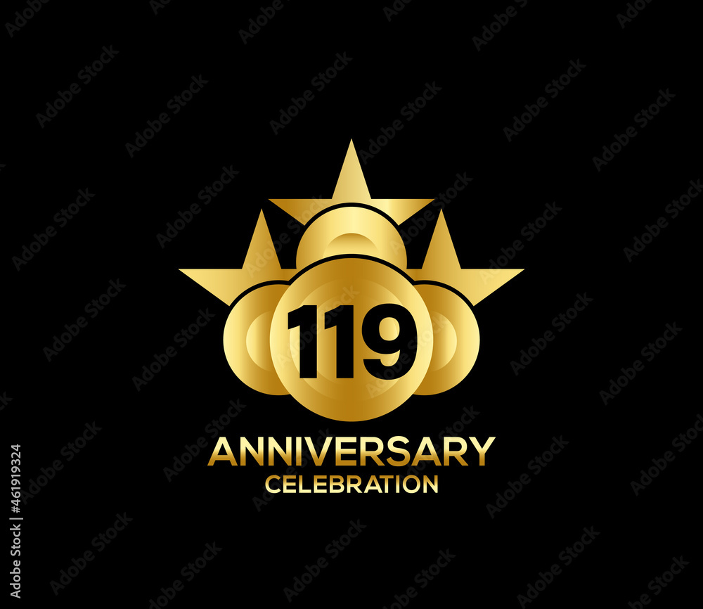 Happy Anniversary of, 119 Years, Bright Color Star Design Shape element, ceremony party Presentation Happy Anniversary of, 119 Years, Bright Color Star Design Shape element, ceremony party Presentation
