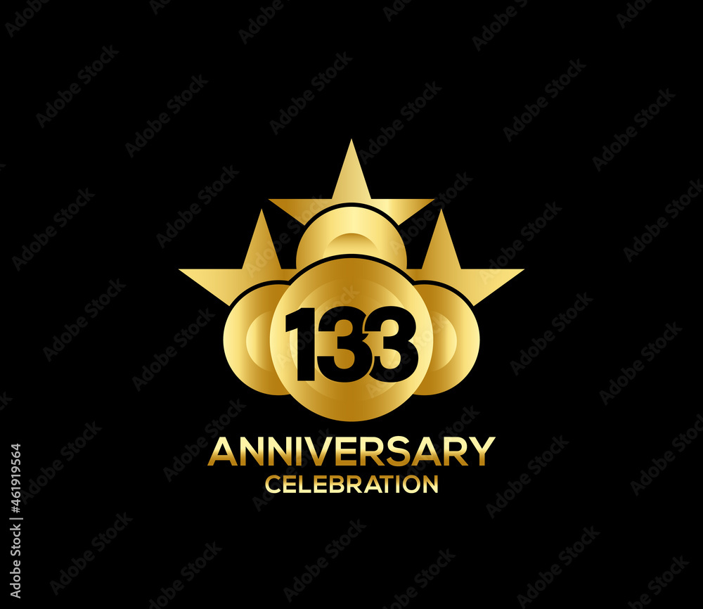 Happy Anniversary of, 133 Years, Bright Color Star Design Shape element, ceremony party Presentation Happy Anniversary of, 133 Years, Bright Color Star Design Shape element, ceremony party Presentation
