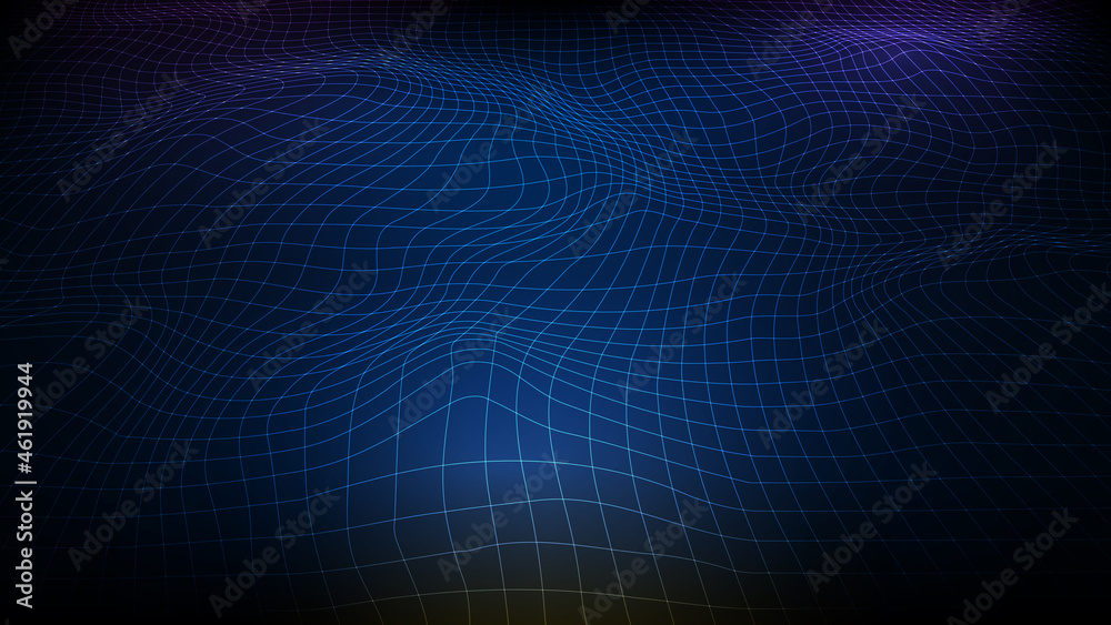 Naklejka premium abstract futuristic blue background wireframe landscape, Polygonal mountains, data flow map system technology style