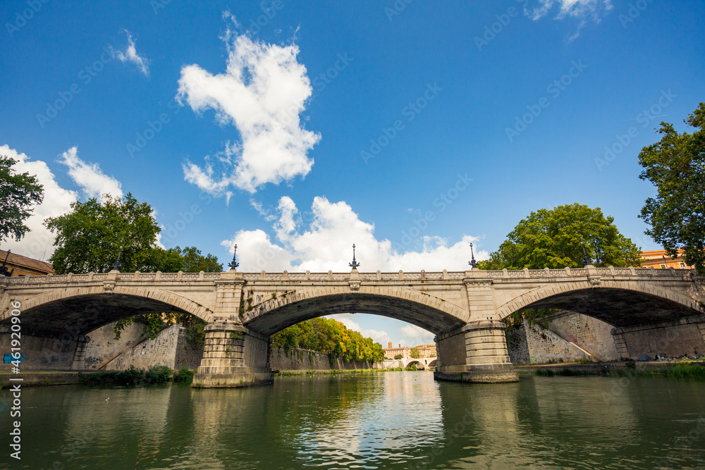 Boat ride on the Tiber in Rome.On the river to sail