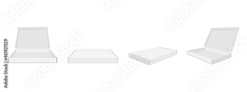 Blank Cardboard Boxes with Opened and Closed Lid, Isolated on White Background. Vector Illustration