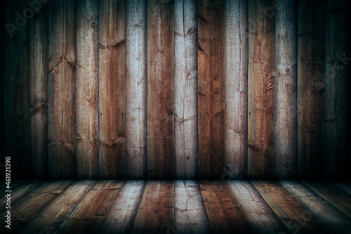 interior of an empty room made of wood, a place for an object or text