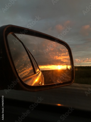 sunset in the car