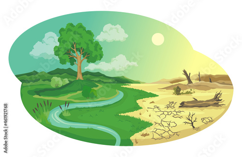 Fototapeta Climate change desertification illustration