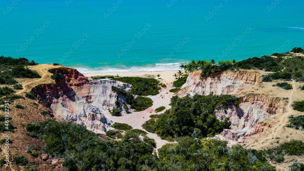 Arraial D'ajuda - Aerial view of the cliffs of Praia da Lagoa Azul - Beach in Arraial D'ajuda, Porto Seguro, Bahia