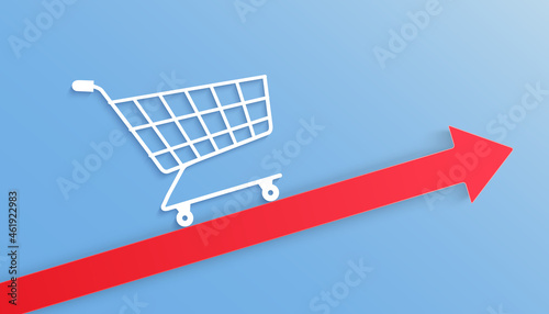 Growth sales, shopping basket on arrow, growth of market basket concept - stock vector