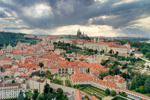 Aerial View of Prague Cityscape, Prague Castle, and 
 the Castle District Hradčany