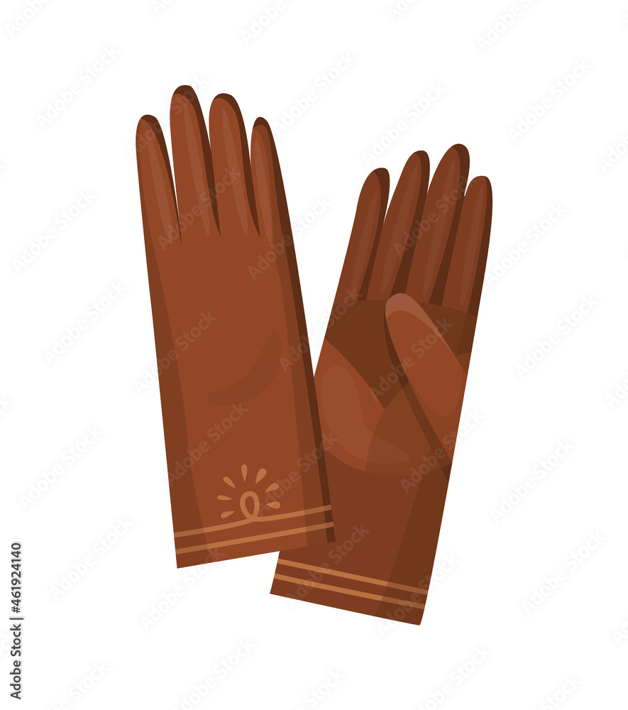 Winter gloves or leather mittens for women as hand wear in winter or autumn season.  design symbols for web isolated on a white background