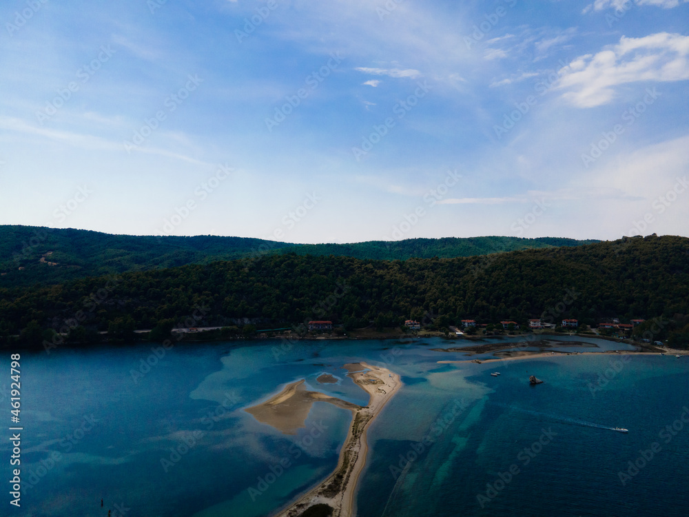 Breathtaking drone photo of the bay of Vourvourou, in Northern Greecem Halkidiki 