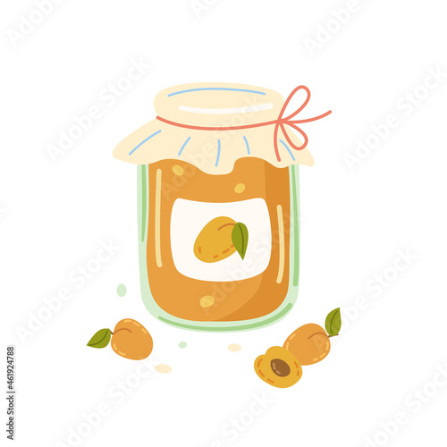 Apricot jam in cartoon style. Vector illustration.