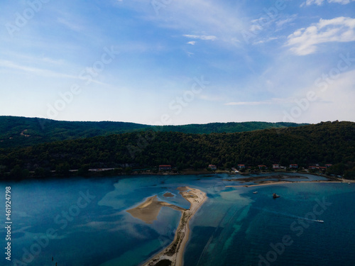 Breathtaking drone photo of the bay of Vourvourou  in Northern Greecem Halkidiki 