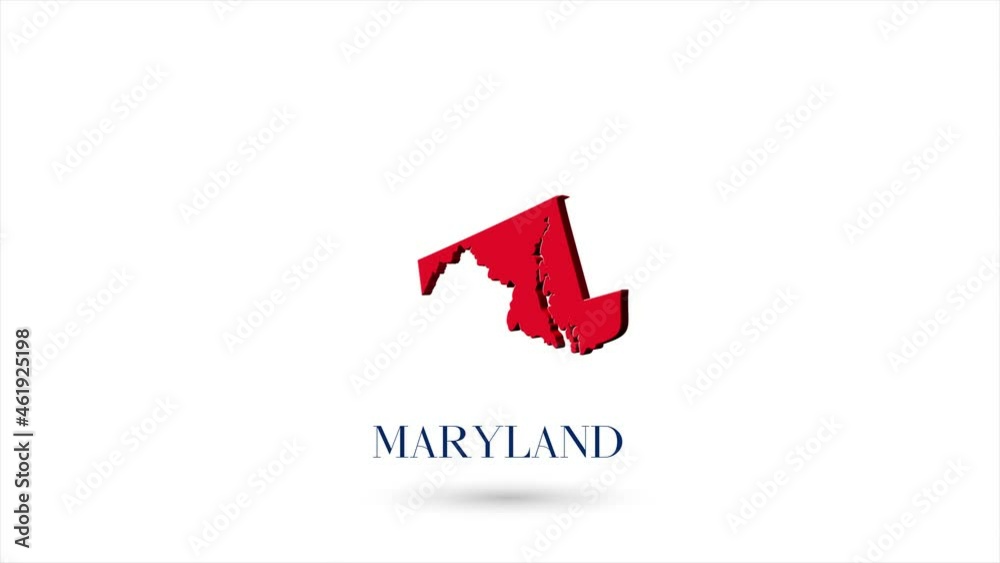 3d animated flat map showing the state of Maryland from the United ...