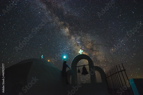 Milky Way rising over the chapel of Asia Irini Kavomalousa in west side of cape Maleas photo