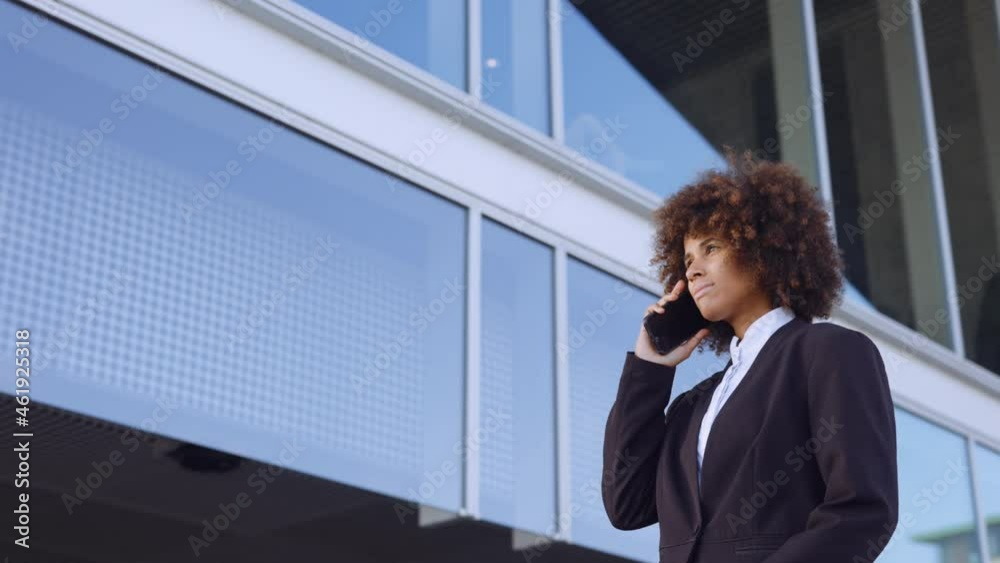 Businesswoman Receiving Call On Smartphone Outside Office Businesswoman Receiving Call On Smartphone Outside Office