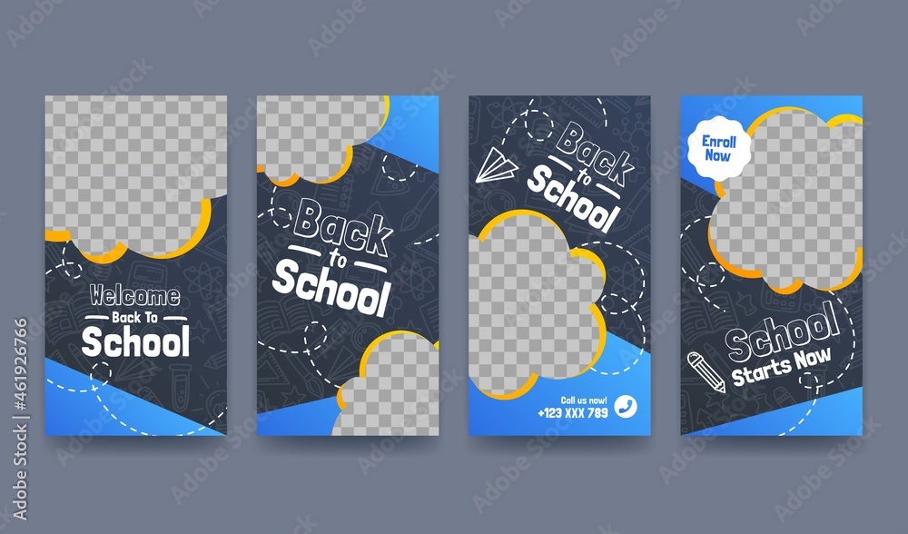 gradient back school vector design illustration instagram stories collection with photo