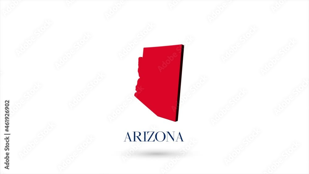 3d animated flat map showing the state of Arizona from the United State of America on white background. USA. Rotating map of Arizona with shadow. USA. 4k 3d animated flat map showing the state of Arizona from the United State of America on white background. USA. Rotating map of Arizona with shadow. USA. 4k