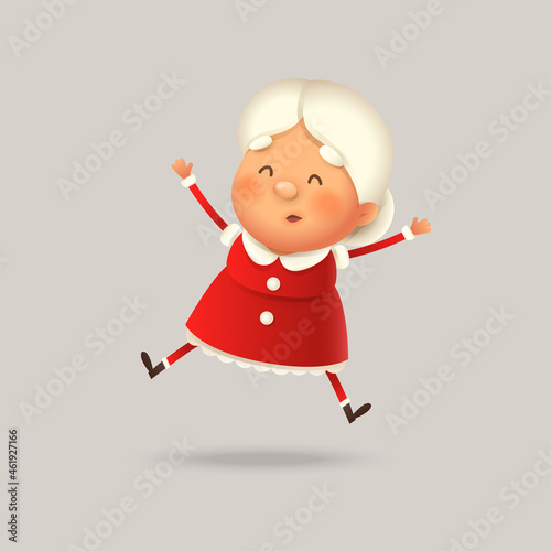 Cute Mrs Claus jump - happy expression - vector illustration isolated